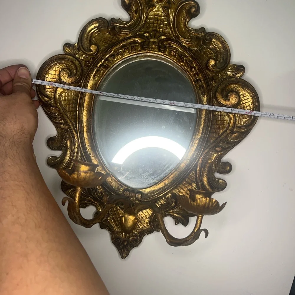 Vintage 19th century Gold Ornate Wall Mirror with 2 candles holder